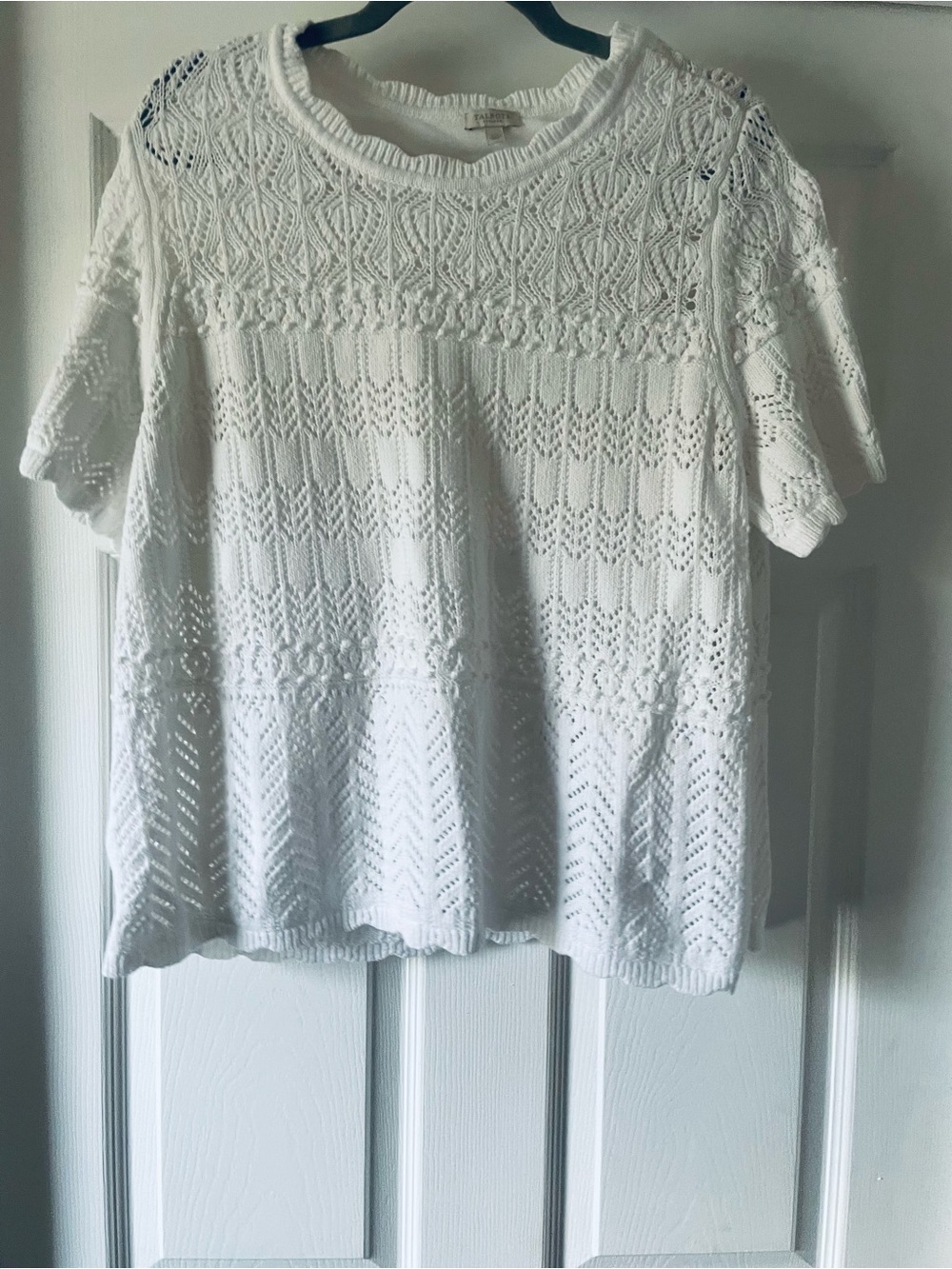 Women's White Crochet Knit Short Sleeve Top Talbots plus 2x - Picture 3 of 6